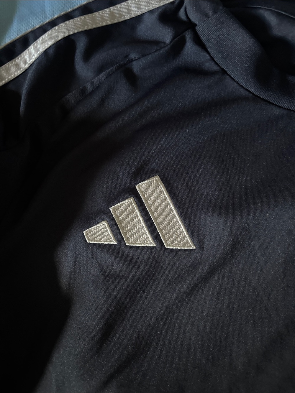 (2)adidas soccer White, Light Blue & Navy Soccer Jerseys Duo